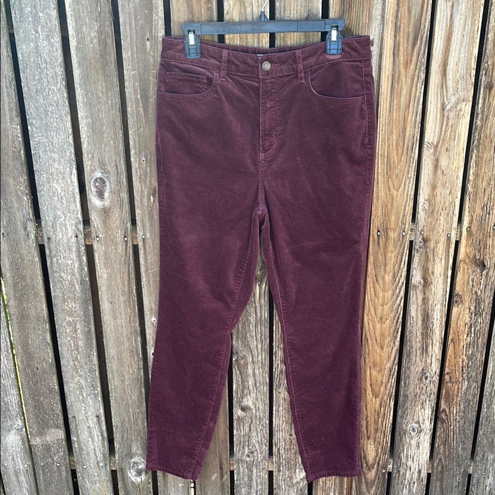 LOFT 10 Burgundy Corduroy Pants Curvy High Waist Skinny Office Ladies Wine